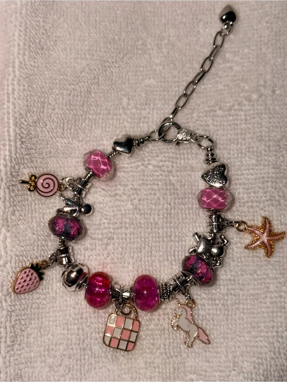Pink Charm Bracelet with Unicorn & Starfish Charms